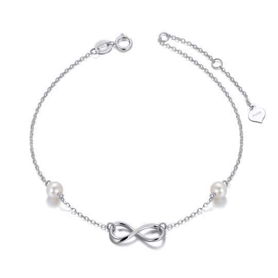 10K White Gold Circular Shaped Pearl Infinite Symbol Charm Bracelet