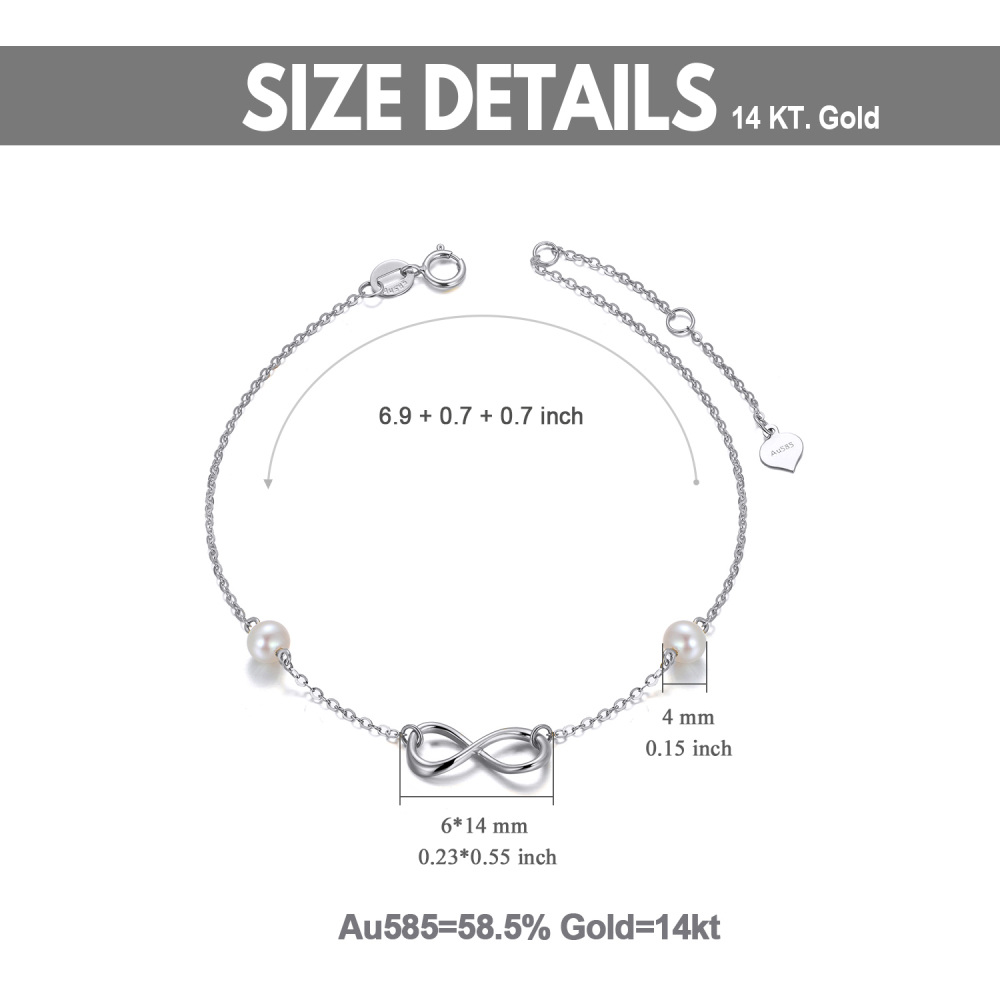 18K White Gold Circular Shaped Pearl Infinite Symbol Charm Bracelet-3
