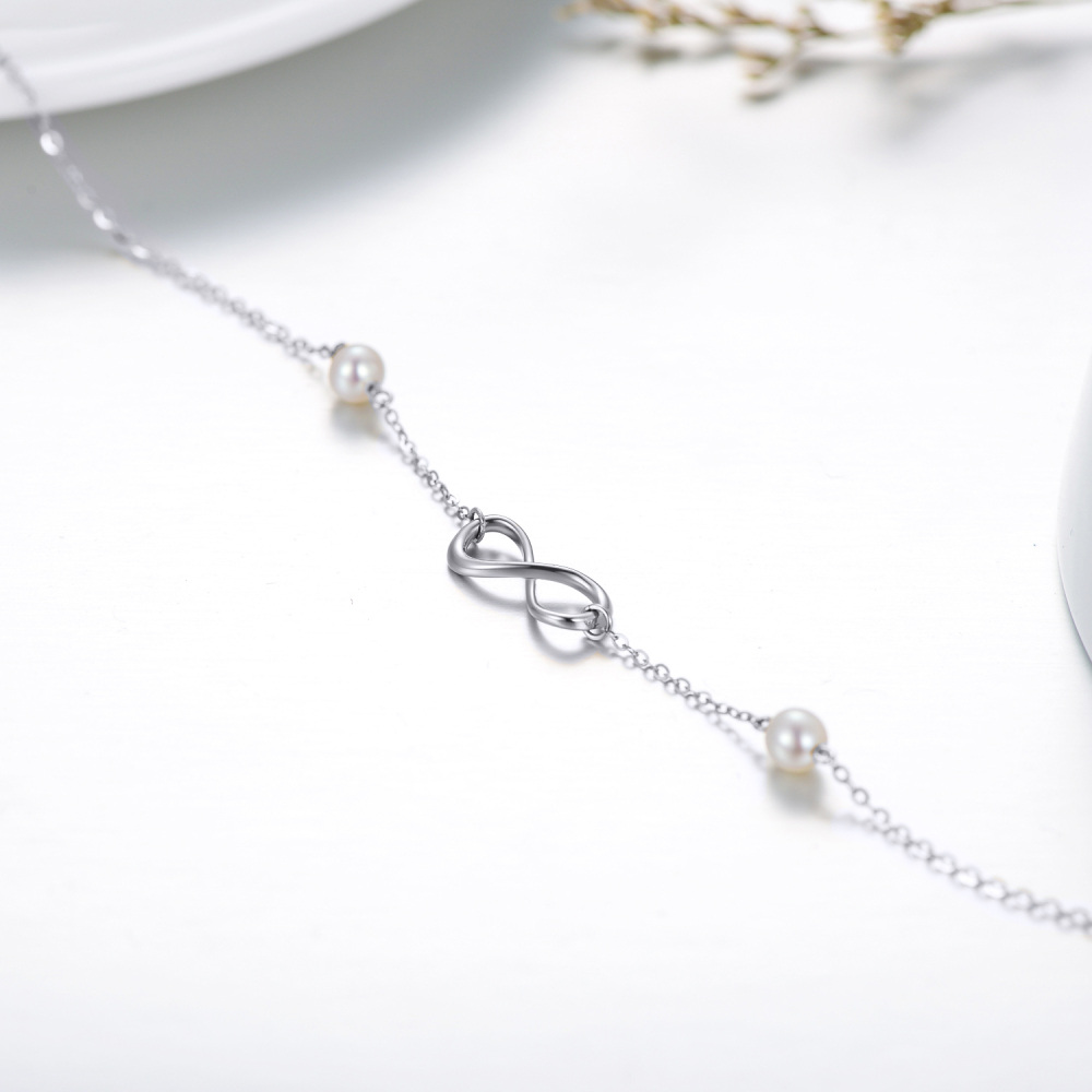 18K White Gold Circular Shaped Pearl Infinite Symbol Charm Bracelet-4