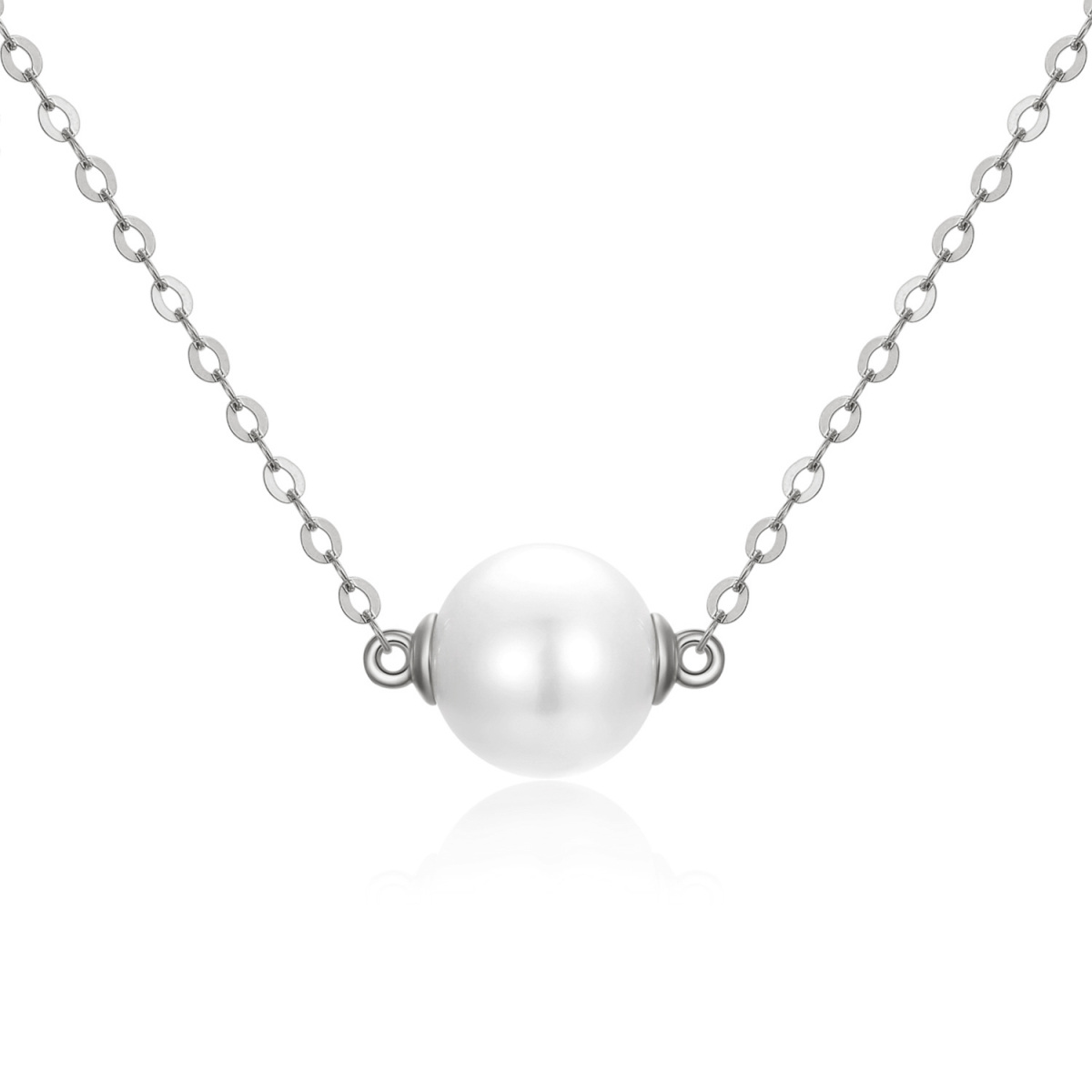 Collier avec pendentif en or blanc 14 carats et perle de forme circulaire-1