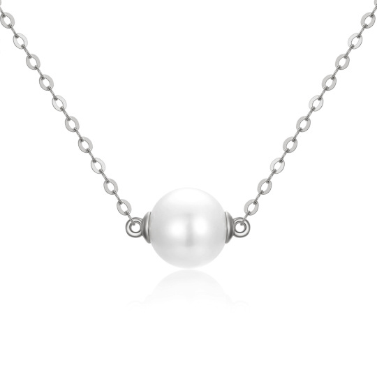 Collier avec pendentif en or blanc 14 carats et perle de forme circulaire