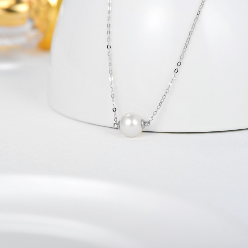 Collar con colgante de perla redonda de platino chapado en oro blanco-3