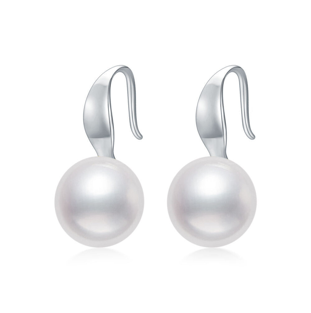 10K White Gold Circular Shaped Pearl Round Drop Earrings-1