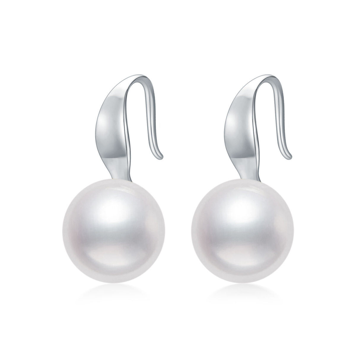 14K White Gold Circular Shaped Pearl Round Drop Earrings-1