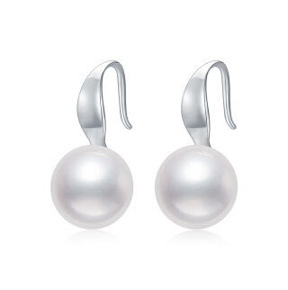 10K White Gold Circular Shaped Pearl Round Drop Earrings-6