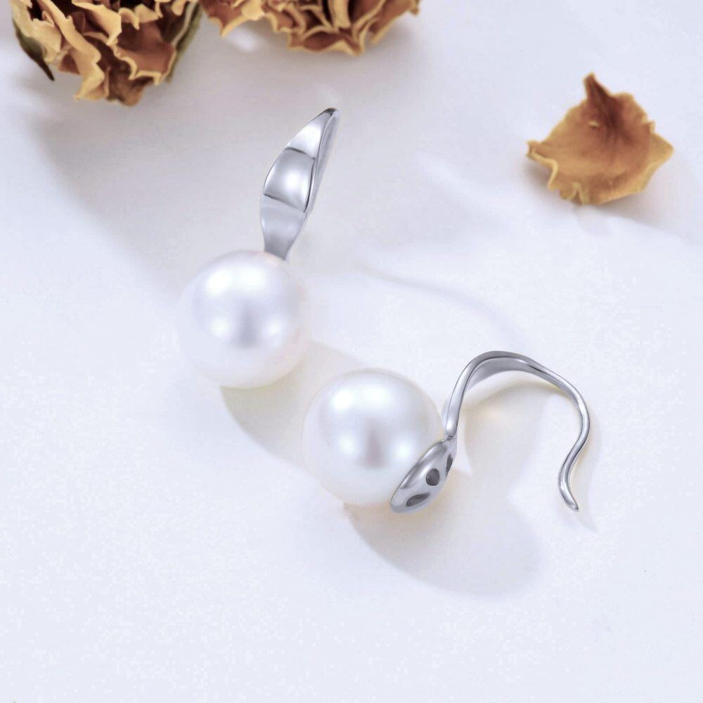 10K White Gold Circular Shaped Pearl Round Drop Earrings-3