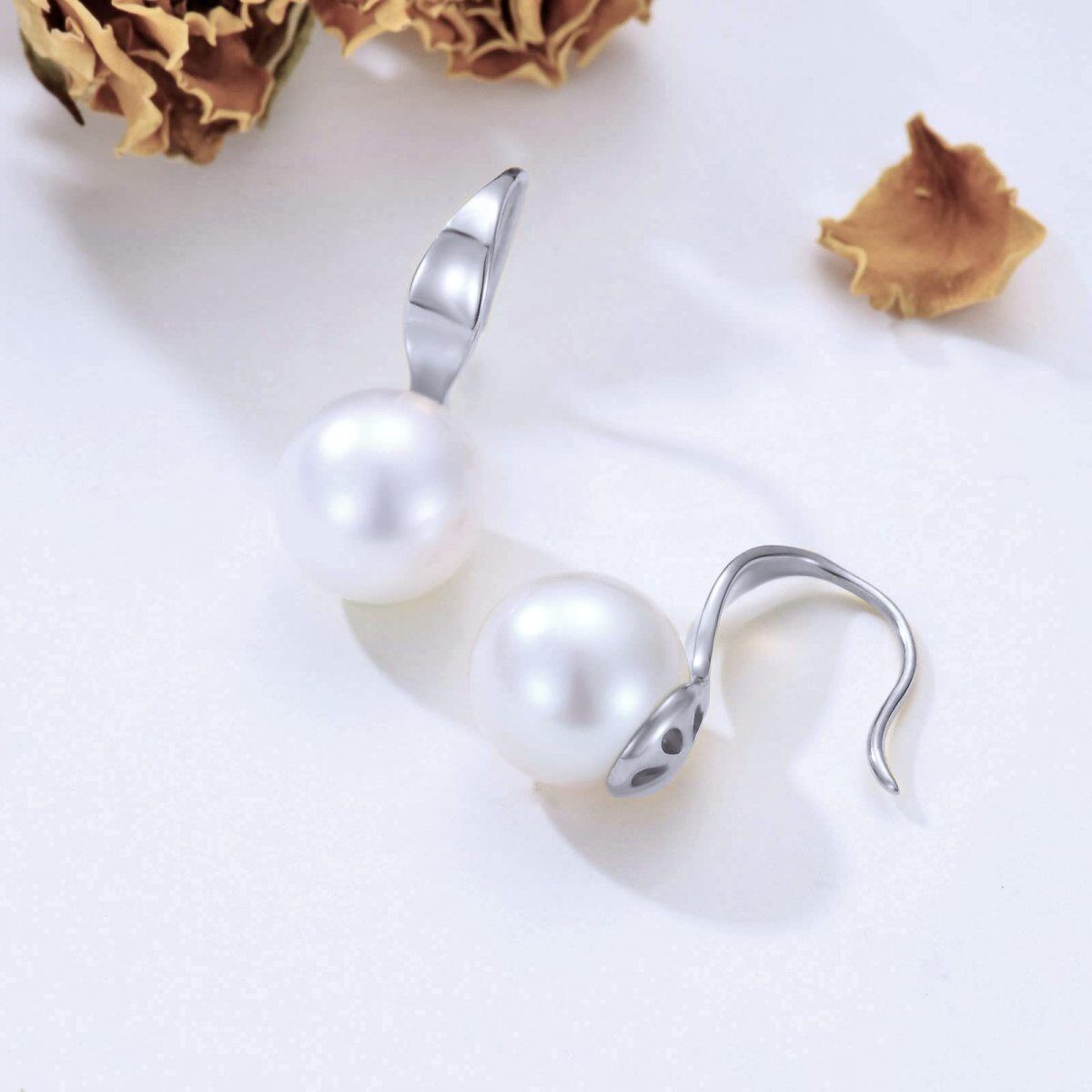 Boucles d'oreilles pendantes rondes en or blanc 14 carats avec perles de forme circulaire-3