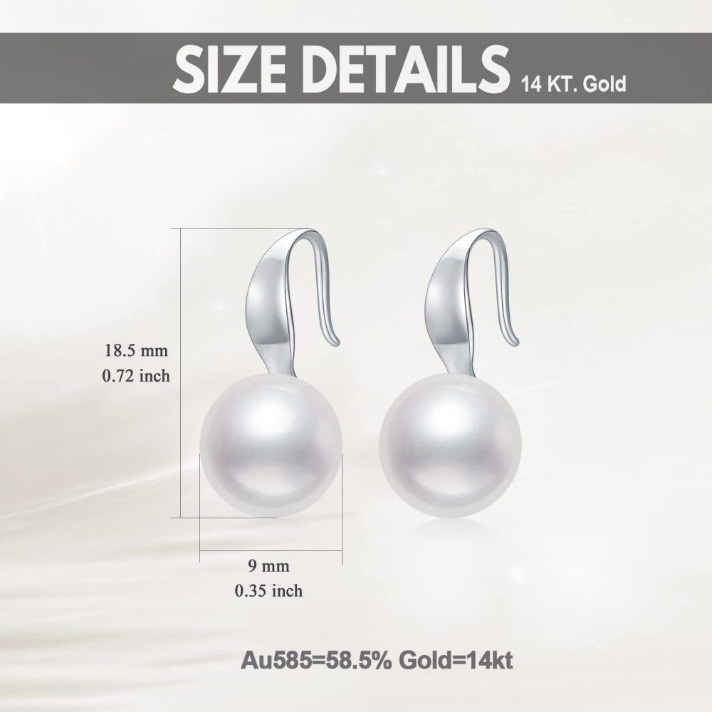 10K White Gold Circular Shaped Pearl Round Drop Earrings-4