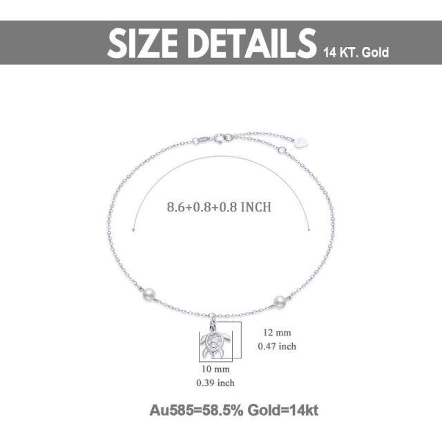 Tornozeleira de uma camada em ouro branco 14K com pérola em forma circular e tartaruga mar-5