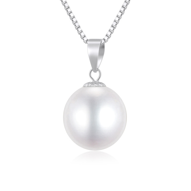 14K White Gold Circular Shaped Pearl Spherical Pendant Necklace