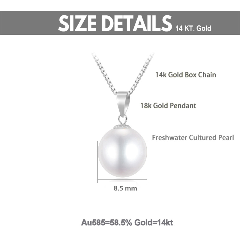 10K White Gold Circular Shaped Pearl Spherical Pendant Necklace-6