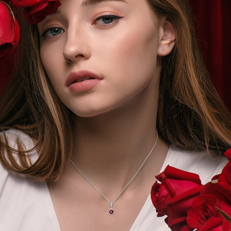 10K roségouden ronde geslepen kubieke zirkonia ronde hanger ketting-2