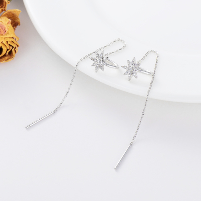 Boucles d'oreilles étoile en or blanc 14K à zircon cubique-3