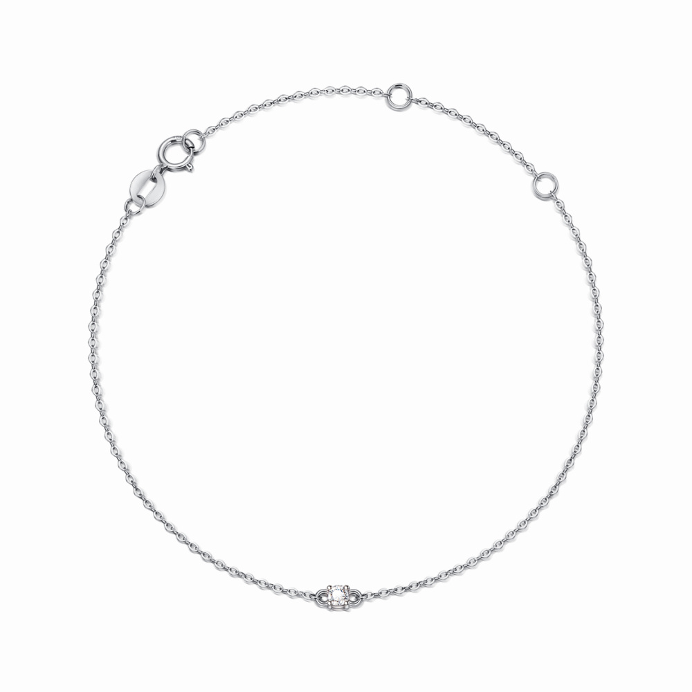 10K White Gold Circular Cubic Zirconia Thin Cable Chain Bracelet-1