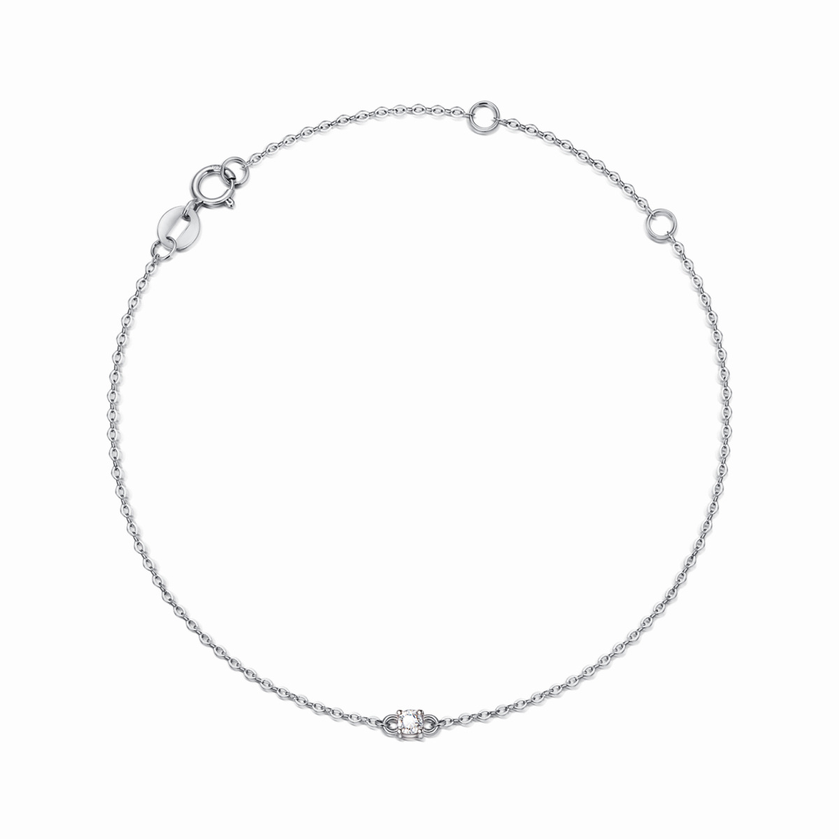 Brazalete de cadena tipo cable fino con circonita cúbica circular de oro blanco de 14 quilates-1