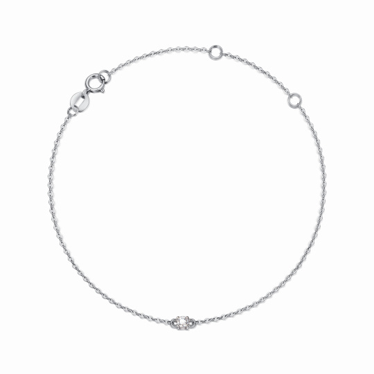 10K White Gold Circular Cubic Zirconia Thin Cable Chain Bracelet