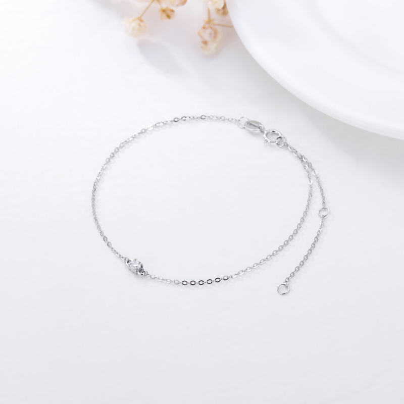 10K White Gold Circular Cubic Zirconia Thin Cable Chain Bracelet-3