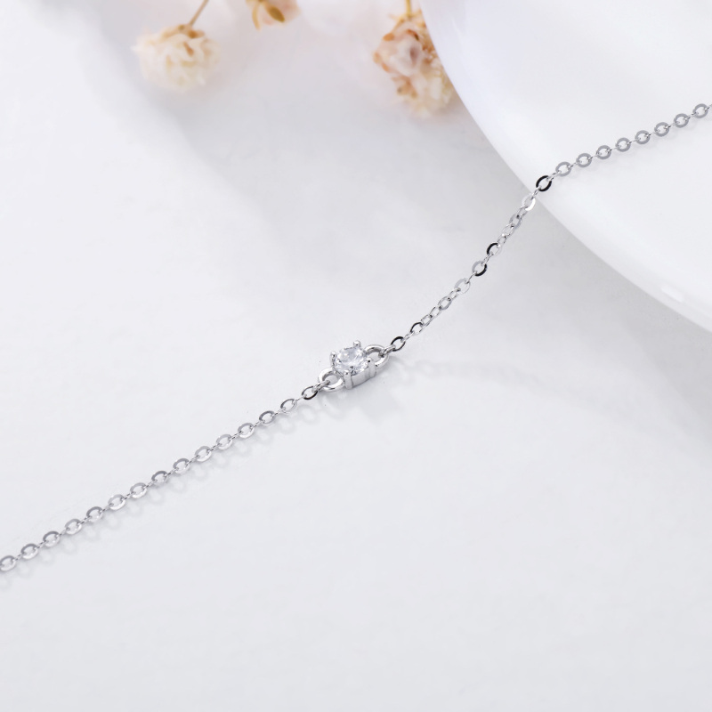 10K White Gold Circular Cubic Zirconia Thin Cable Chain Bracelet-4