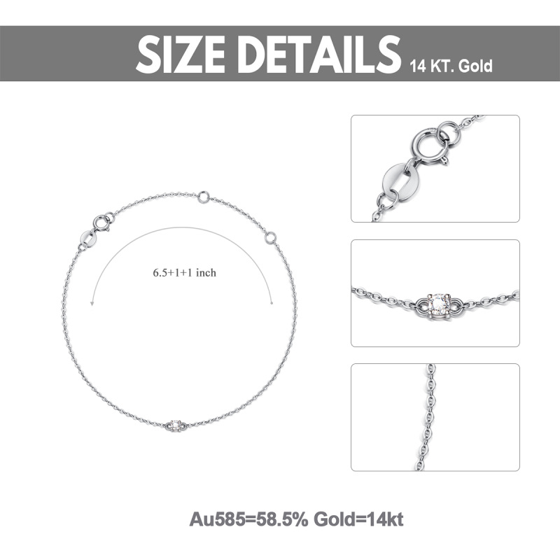 10K White Gold Circular Cubic Zirconia Thin Cable Chain Bracelet-5