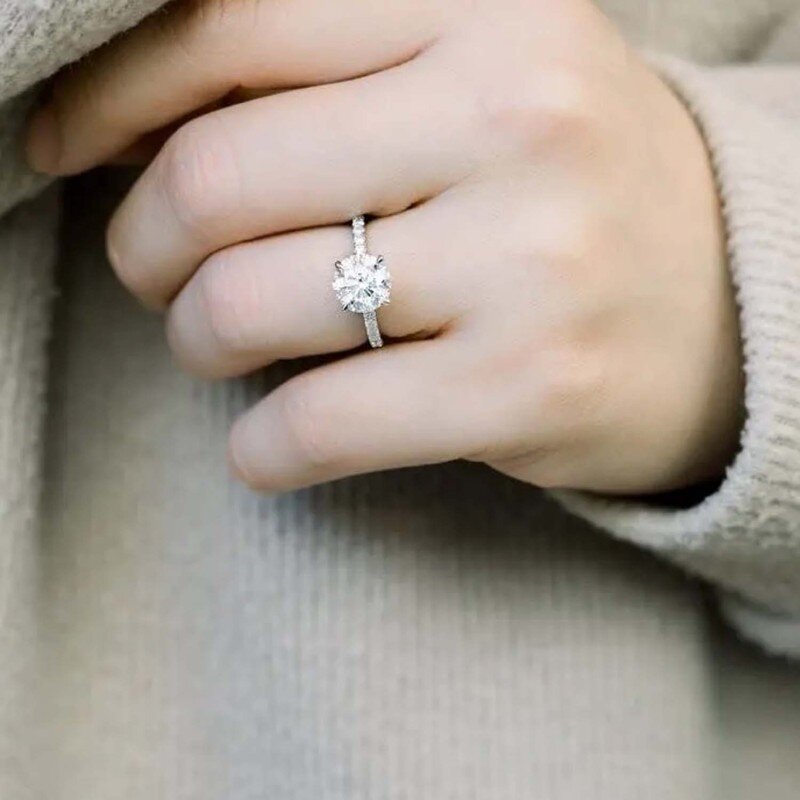 10K White Gold Round Cubic Zirconia Wedding Ring-2