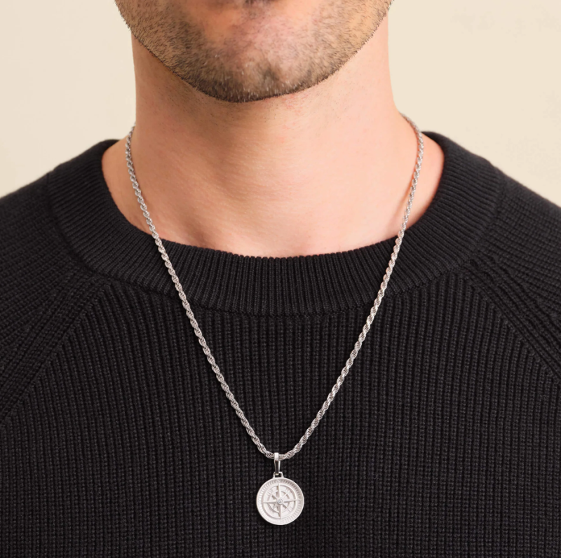 14K White Gold Cubic Zirconia Compass Pendant Charms-2