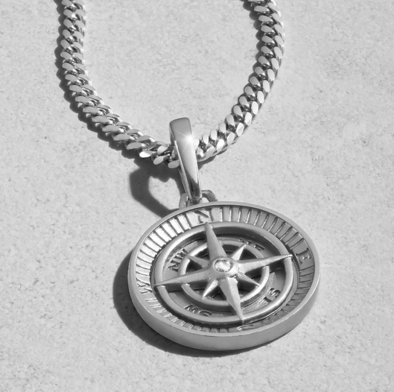 14K White Gold Cubic Zirconia Compass Pendant Charms-3