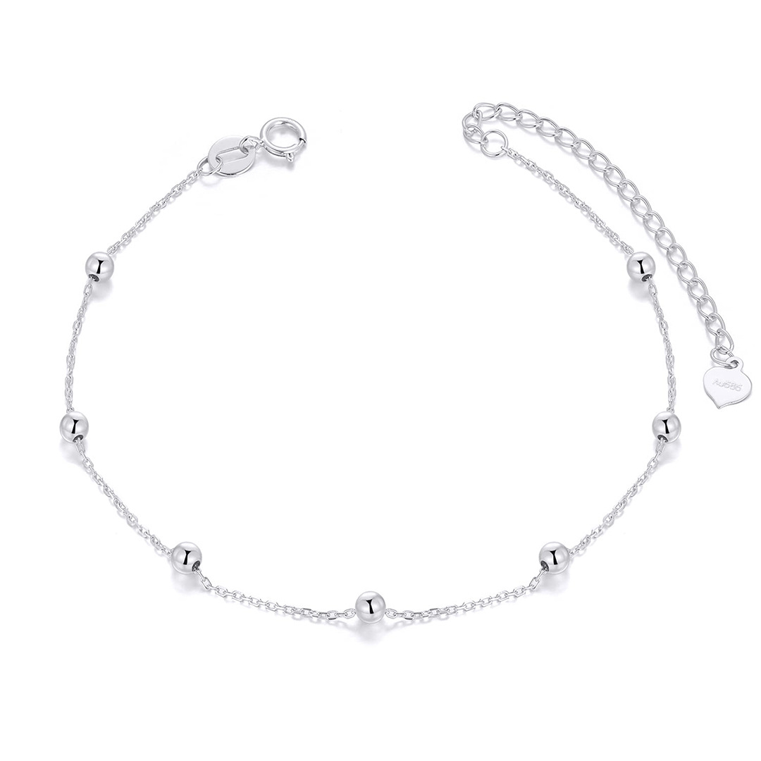 14K White Gold Couple Bead Station Chain Bracelet-1