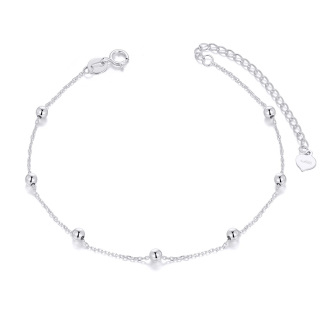 10K White Gold Couple Bead Station Chain Bracelet-14