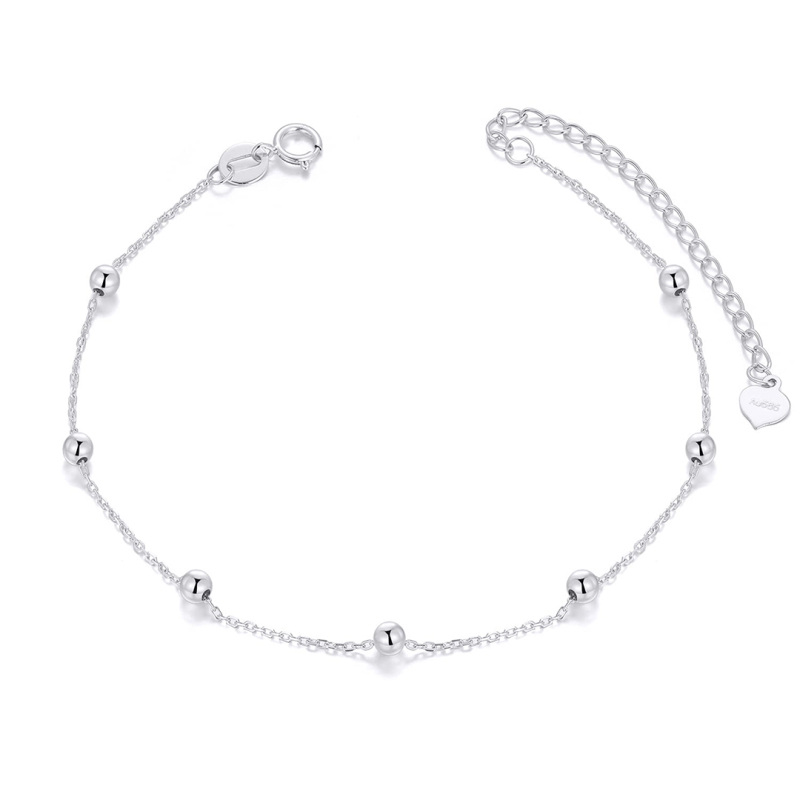 10K White Gold Couple Bead Station Chain Bracelet-17