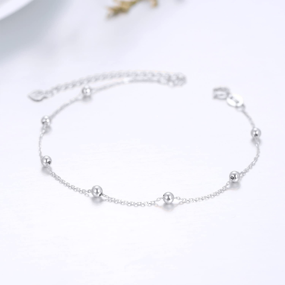 10K White Gold Couple Bead Station Chain Bracelet-4