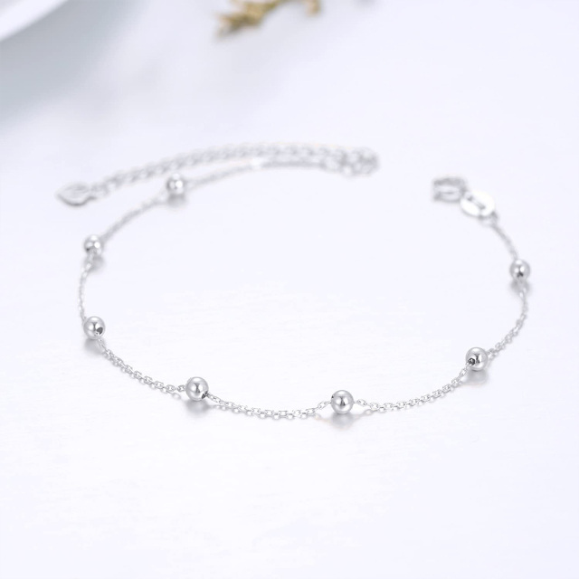 14K White Gold Couple Bead Station Chain Bracelet-4