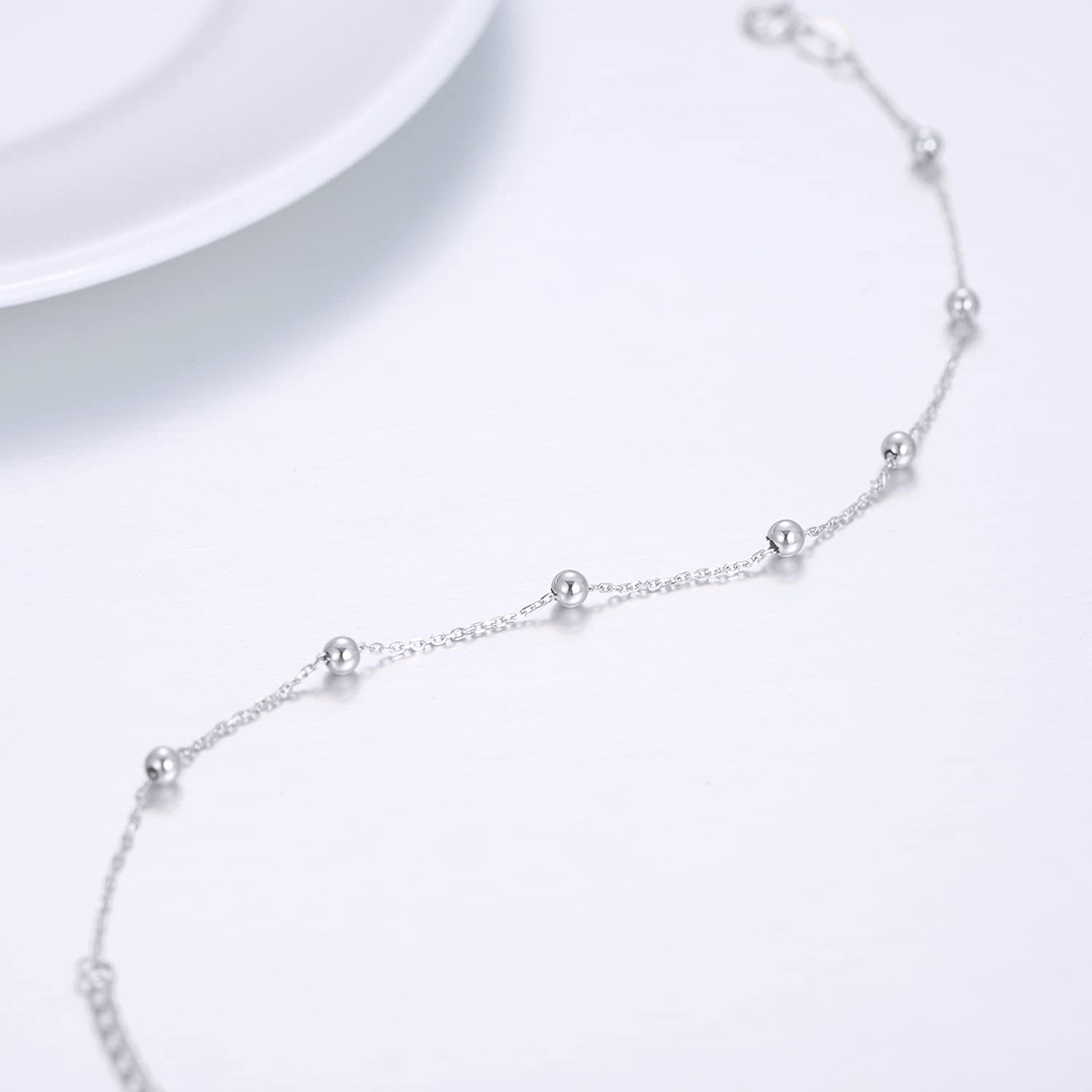 14K White Gold Couple Bead Station Chain Bracelet-5