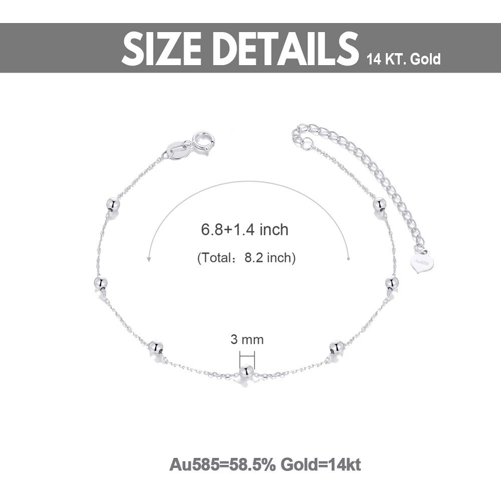 10K White Gold Couple Bead Station Chain Bracelet-6
