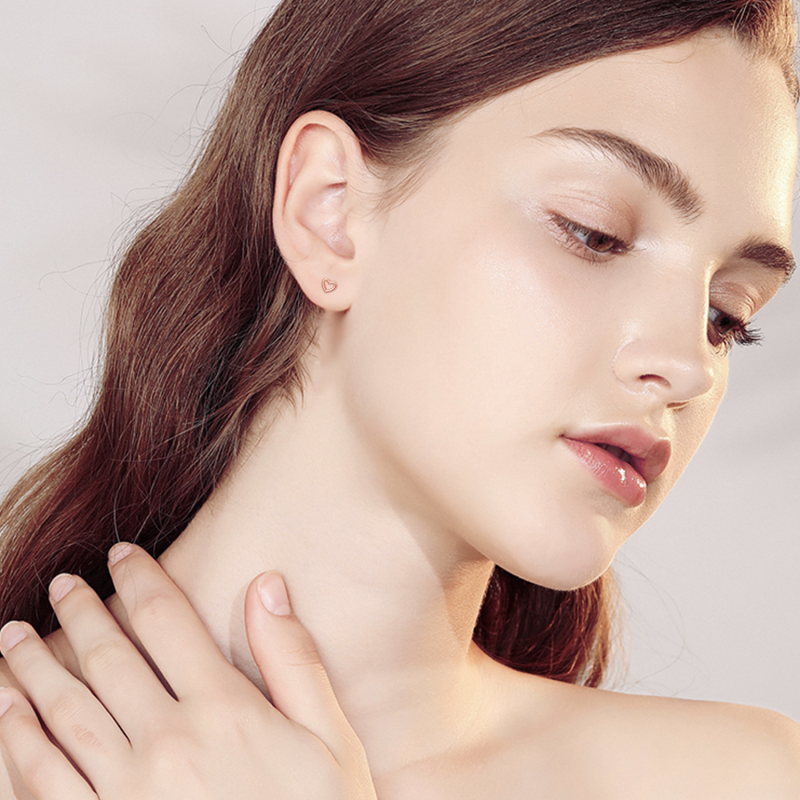 Boucles d'oreilles puces en or rose 18 carats en forme de cœur pour femme et maman-2