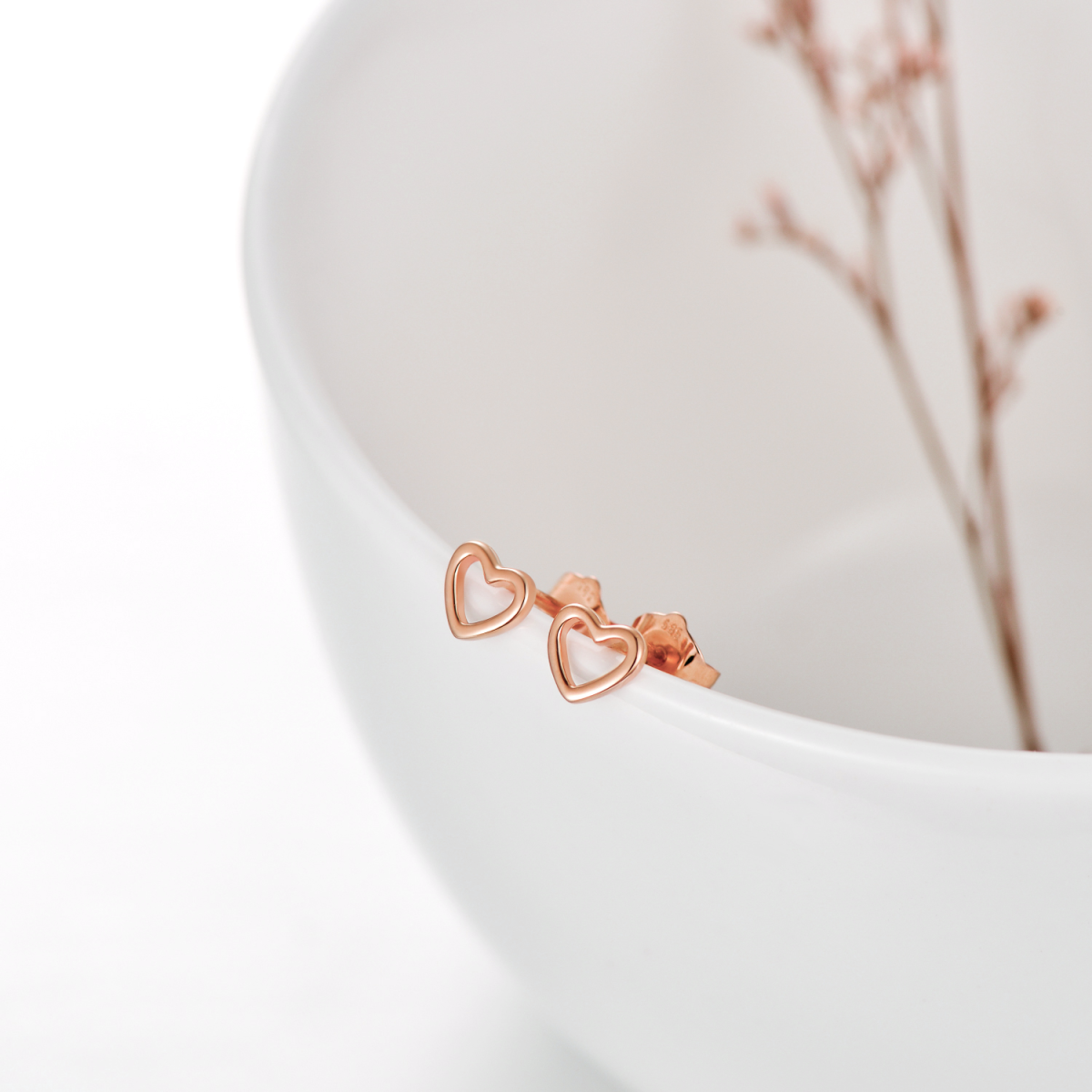 14K Rose Gold Heart Stud Earrings For Women Mom-3