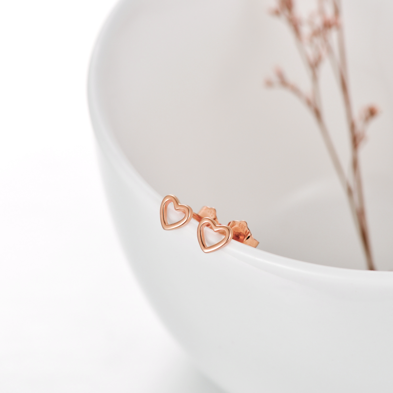 Boucles d'oreilles puces en or rose 18 carats en forme de cœur pour femme et maman-3