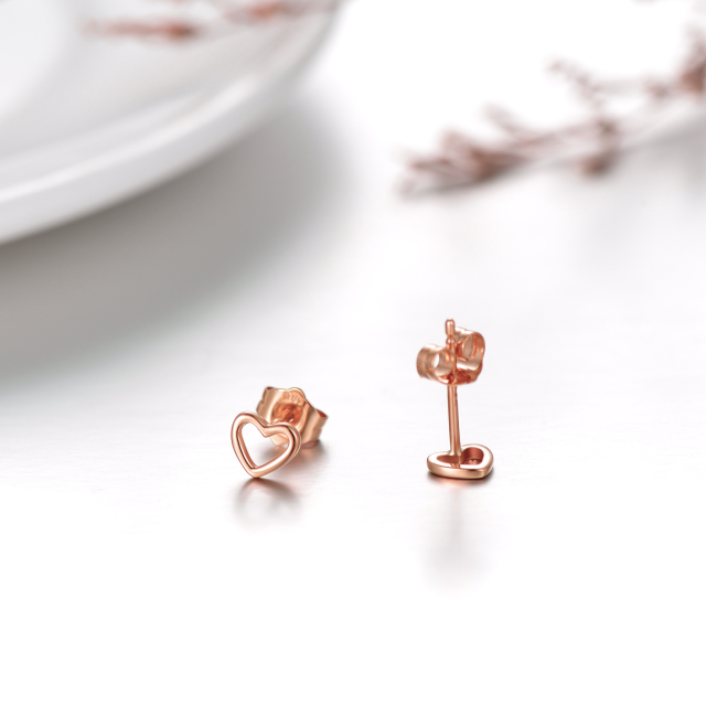 14K Rose Gold Heart Stud Earrings For Women Mom-4