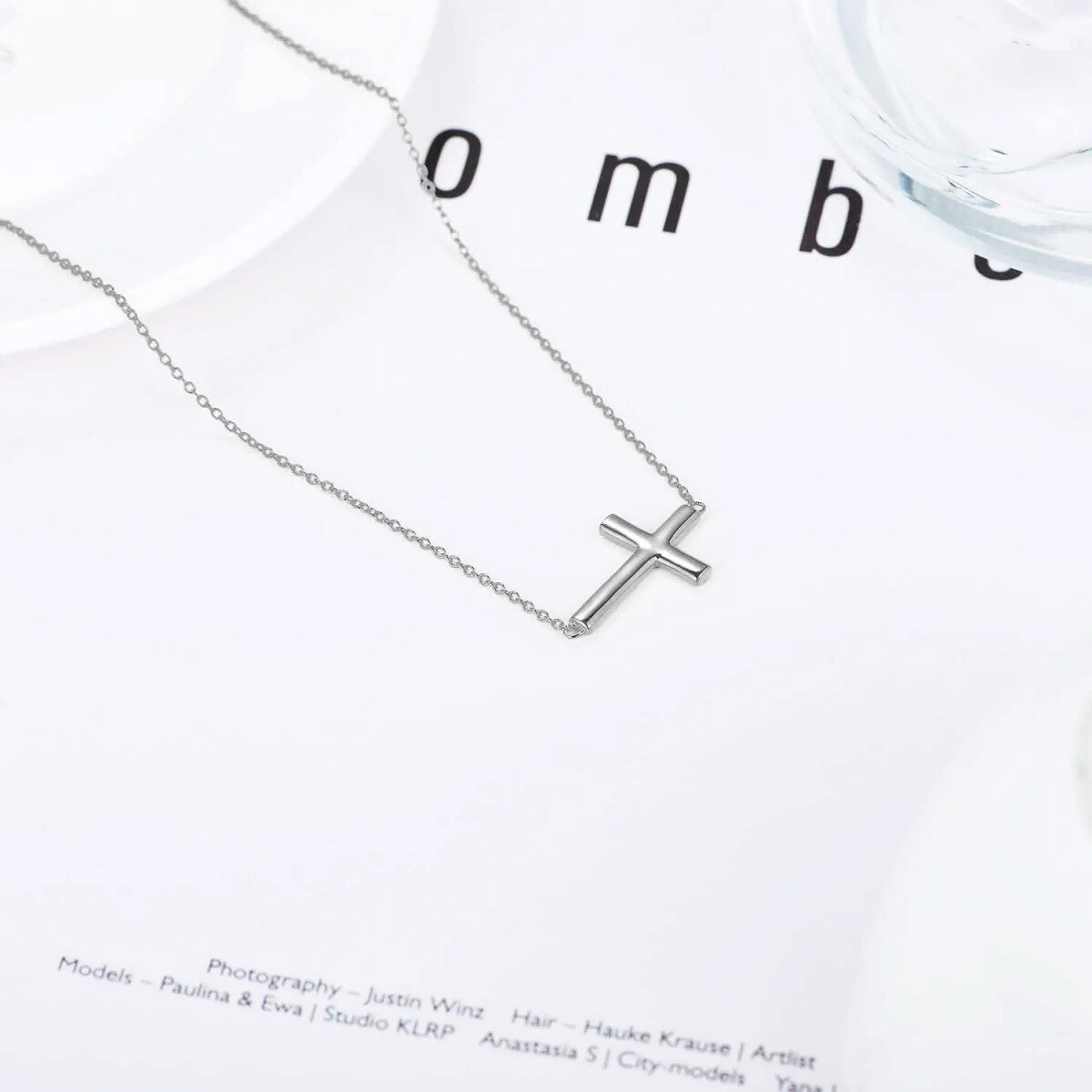 14K White Gold Cross Metal Choker Necklace-4