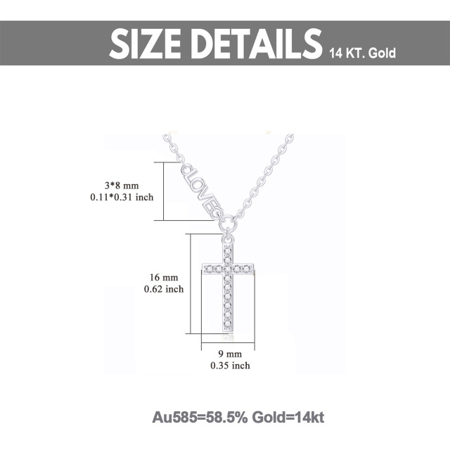 Colar com pingente de cruz em zircónio cúbico em ouro branco de 14K com palavra gravada-6