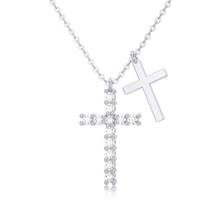 10K White Gold Cubic Zirconia Cross Pendant Necklace-20