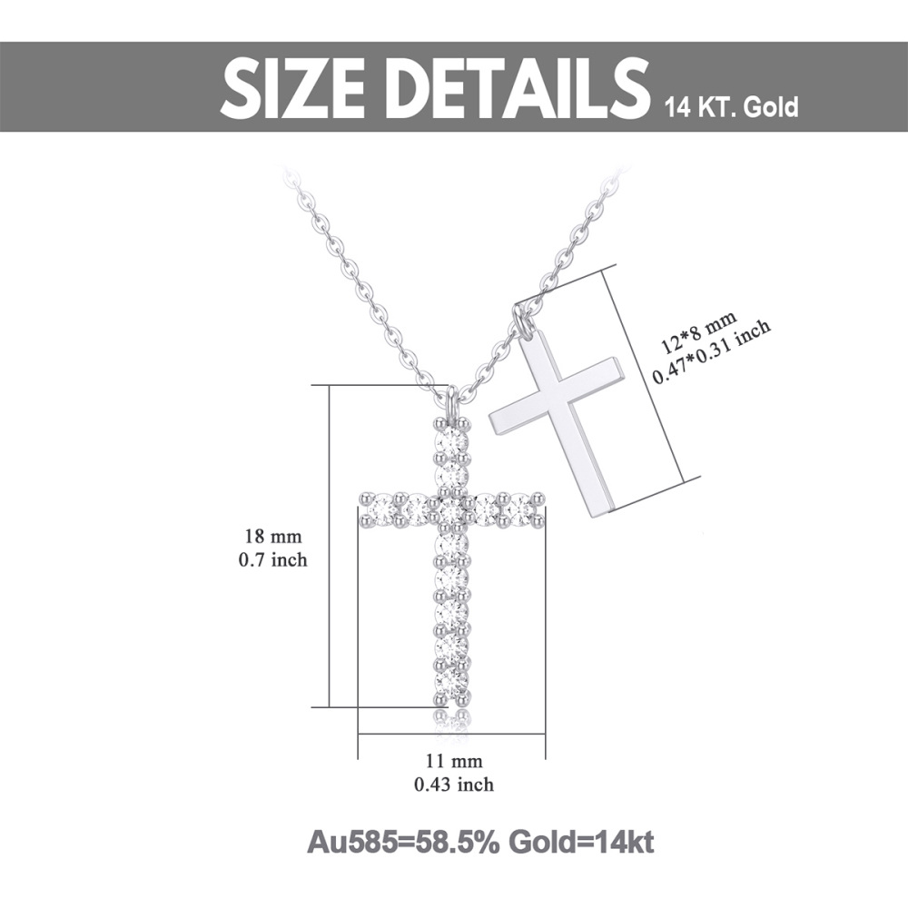 10K White Gold Cubic Zirconia Cross Pendant Necklace-6