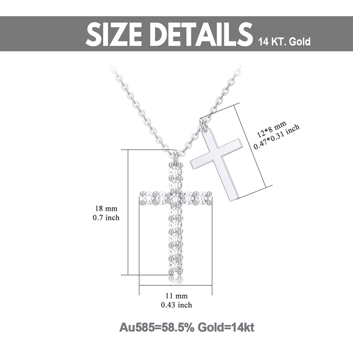 14K Weißgold Cubic Zirkonia Kreuz Anhänger Halskette-6