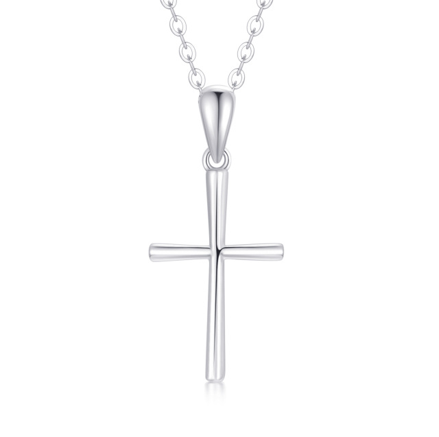 14K Weißgold Kreuz-Anhänger Halskette-1