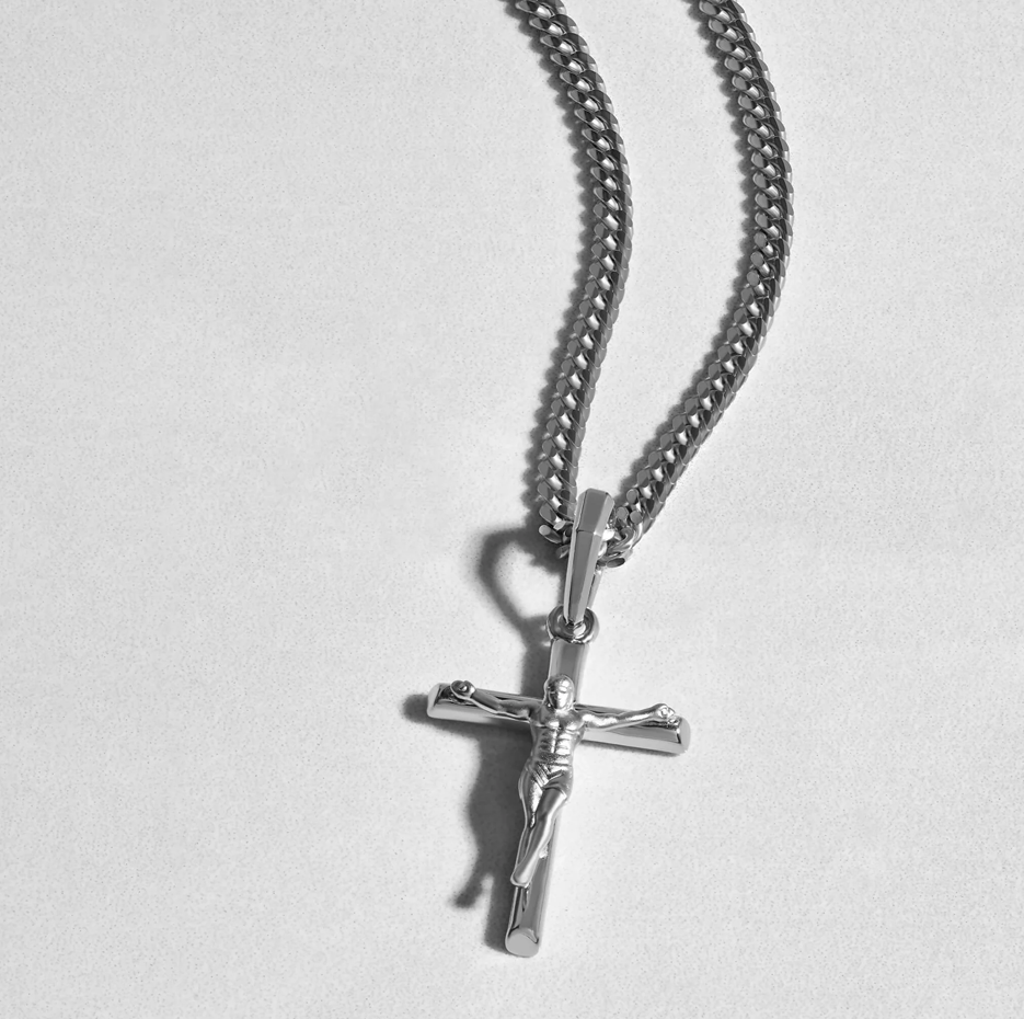 Colgante de crucifijo de oro blanco de 14 quilates-3