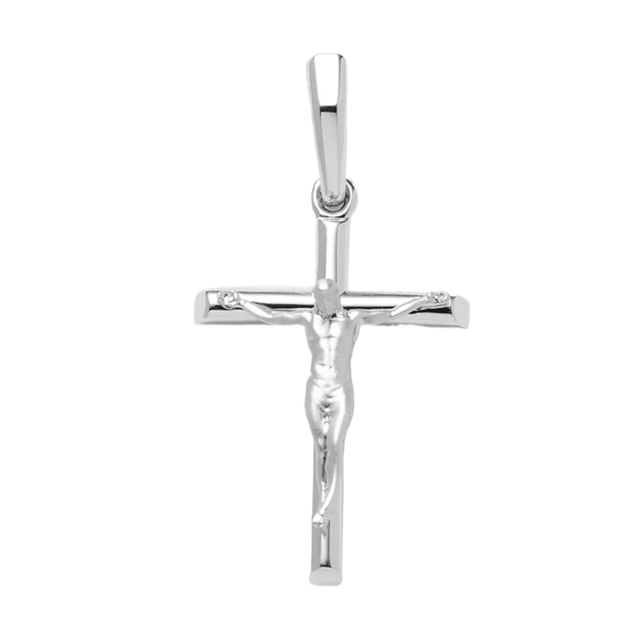 Colgante de crucifijo de oro blanco de 14 quilates-1