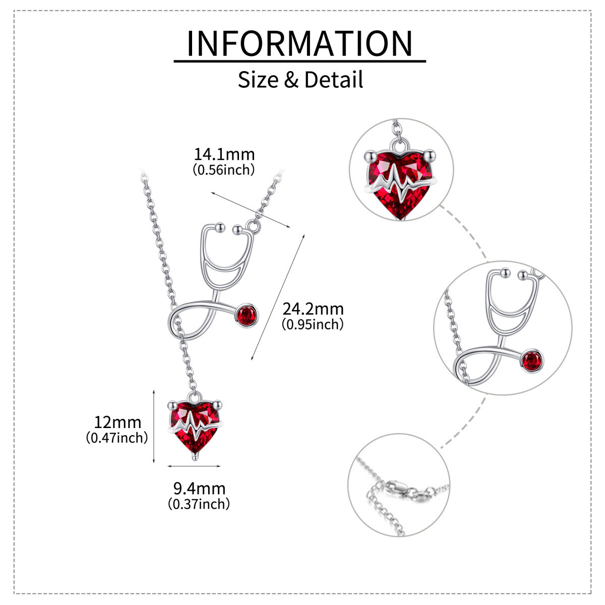 Sterling Silver Crystal & Cubic Zirconia Heart & Stethoscope Adjustable Y Necklace-5