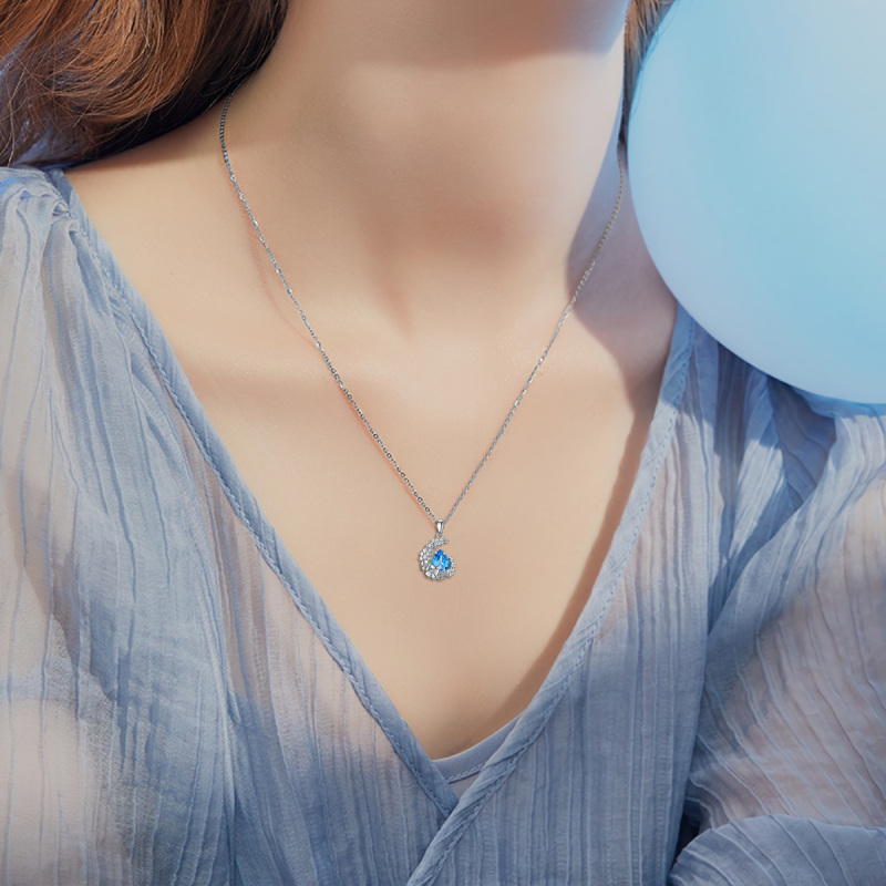 10K White Gold Crystal Moon Pendant Necklace-2