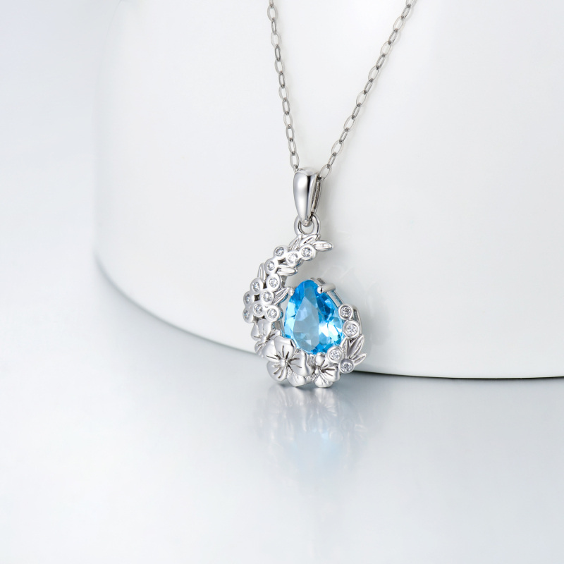 10K White Gold Crystal Moon Pendant Necklace-3