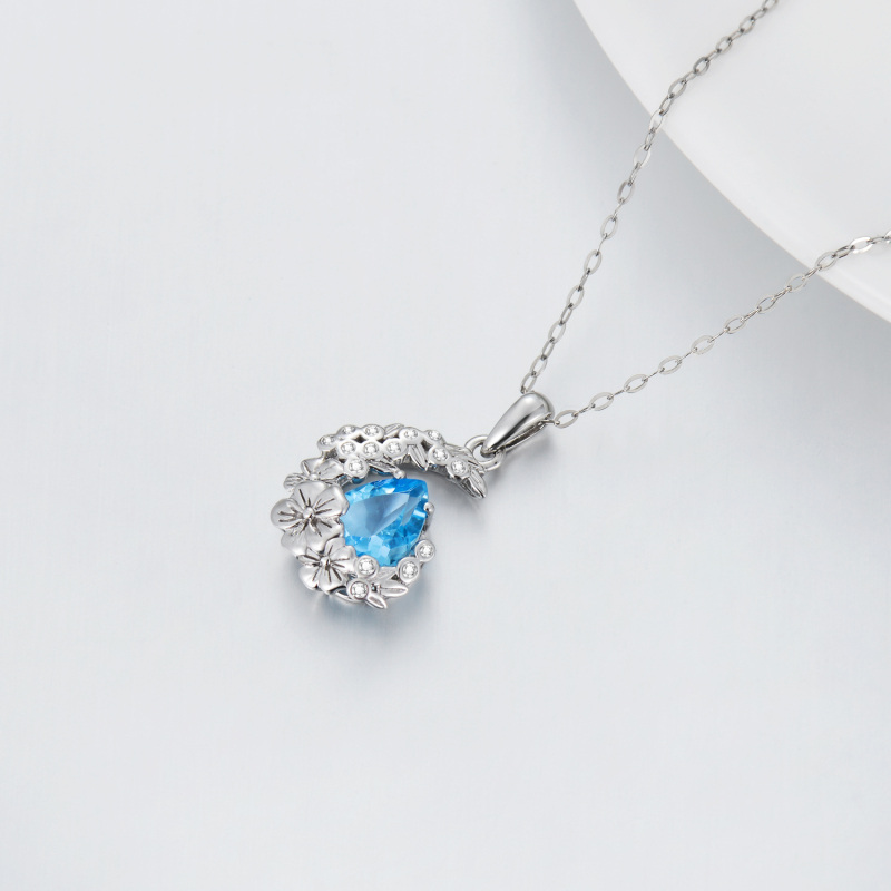 10K White Gold Crystal Moon Pendant Necklace-4