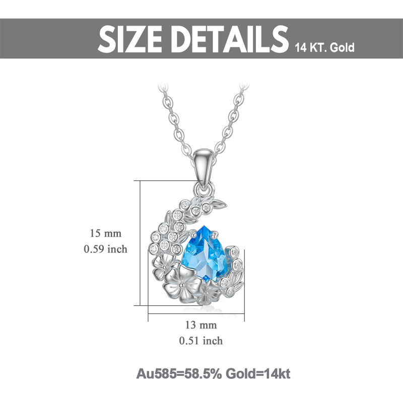 10K White Gold Crystal Moon Pendant Necklace-6